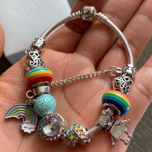 Pandora Snake Bracelet with Colorful Fantasy Love Rainbow Charms Jewelry EUC - Picture 4 of 14